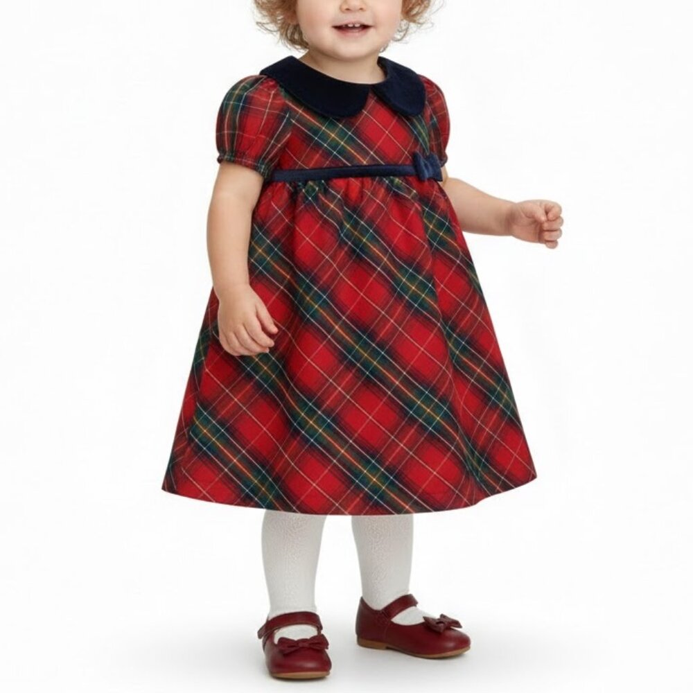 Max Studio Kids Plaid Holiday Dress 18M Red Green Velvet Collar Christmas